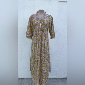 At Last Pink and Green Floral Maxi Dress